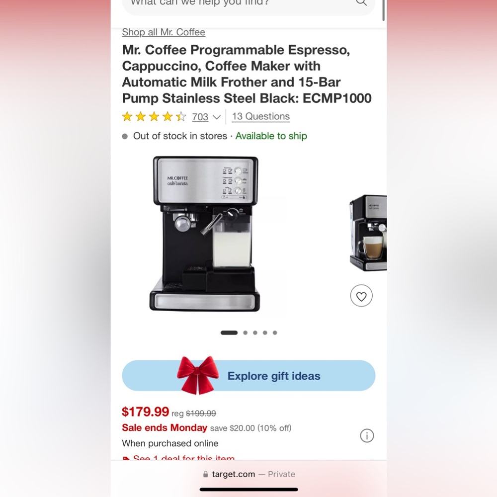 Mr. Coffee Programmable Espresso, Cappuccino,Coffee Maker Automatic Milk Frother